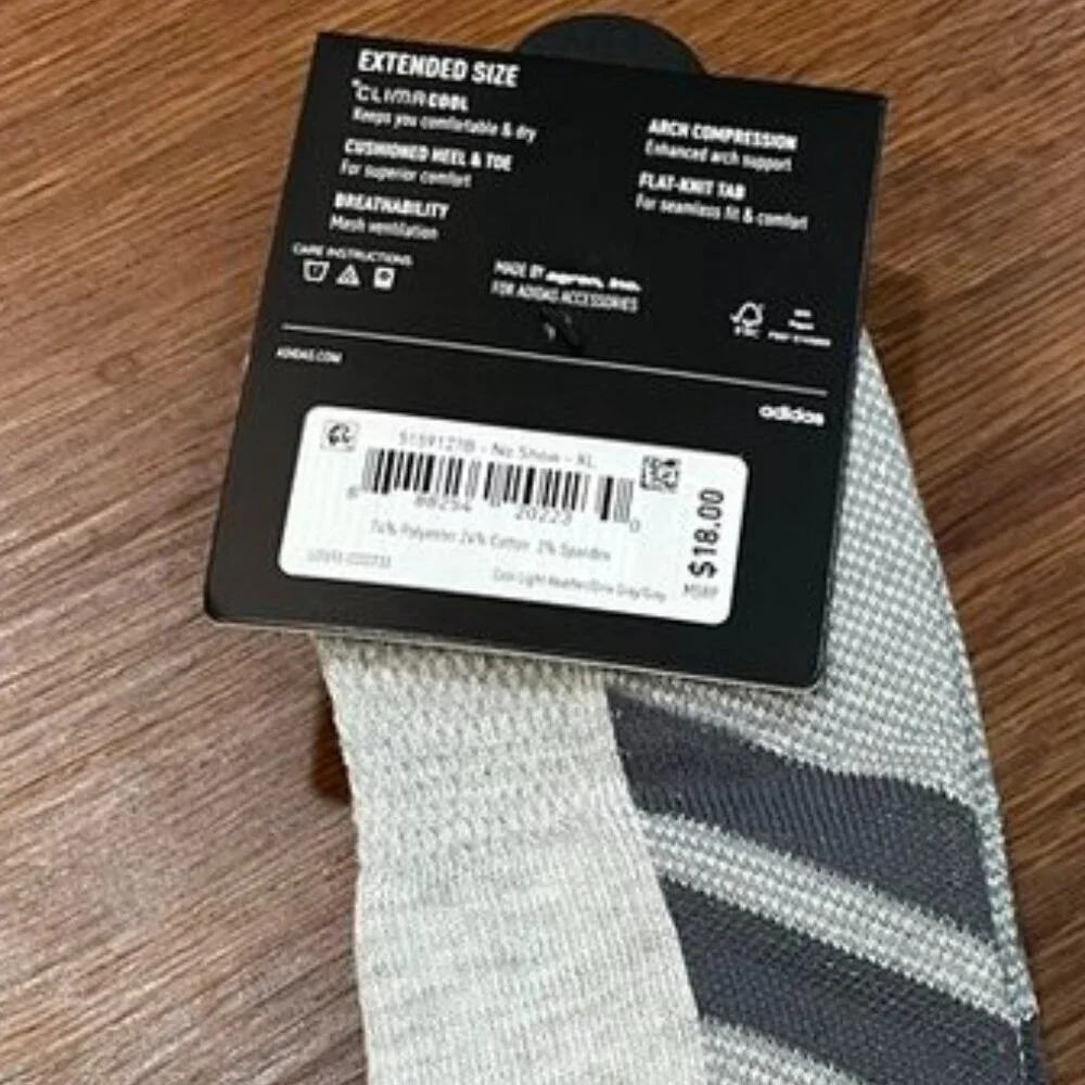 Adidas AllDay No Show Socks 3-Pair Gray/White Sz 12–16 NWT Stocking Stuffer